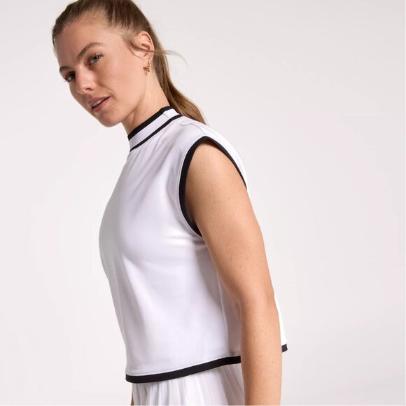 CALIA Women's Ribbed Cropped Mock Neck Tank in Pure White - Picture 3 of 5